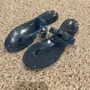 Kate Spade Kendall Jelly T Strap Sandals Sz 9 Blue Glitter Summer Casial